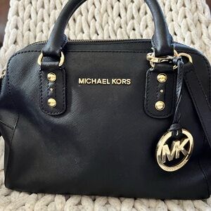 Michael Kors Black and Gold Satchel with Structured Design